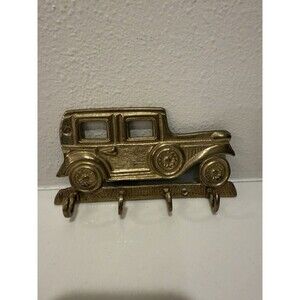 Vintage Solid Brass Antique Car Shaped  4 Hook Wall Mount Auto Key holder